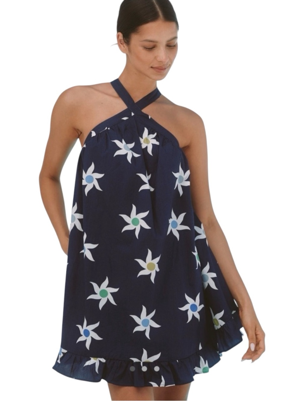 Anthropologie Navy Floral Halter Mini Dress